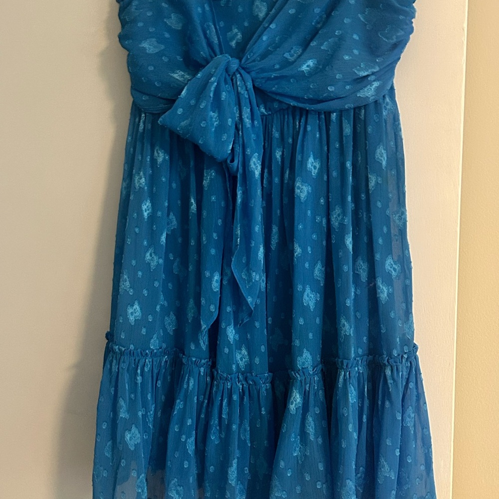 Blue detailed tie bow dress